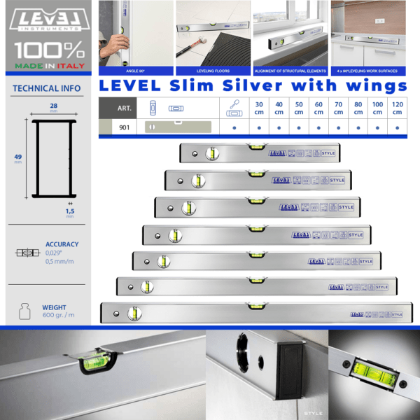 Level Slim Silver with wings 600 gr./m