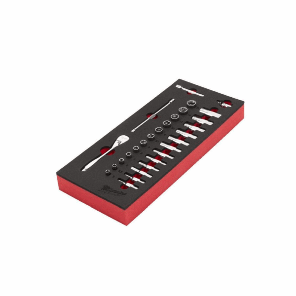 MILW Ratchet 1/4" and Socket Set 28pcs in Foam Insert Inlay 5-15mm