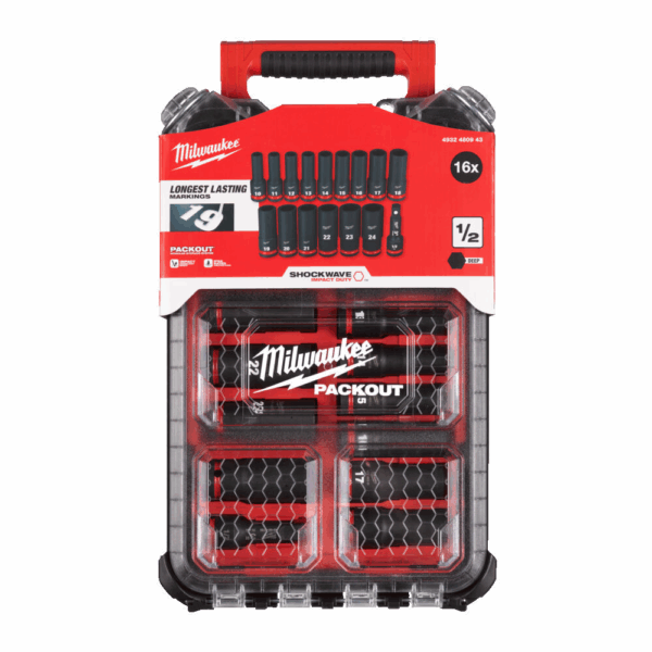 MILW SET HEX Socket Shockwave Impact 1/2" DEEP 16PC 10 till 20mm