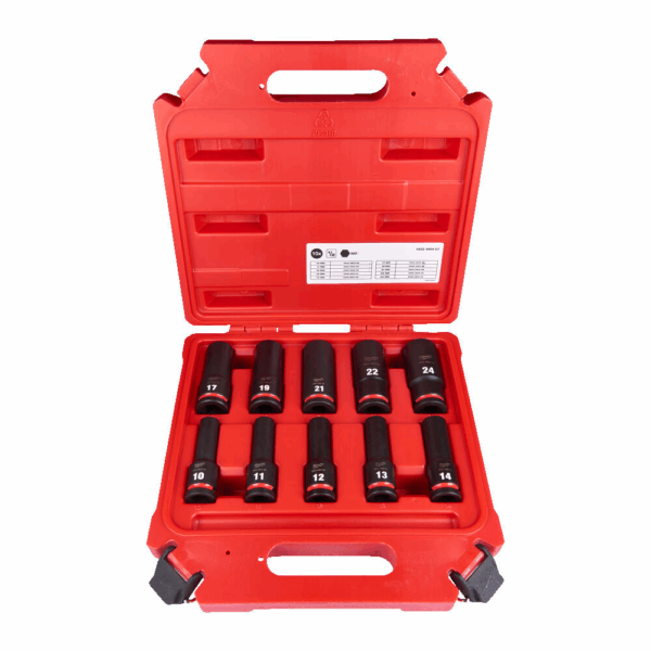 MILW SET HEX Socket Shockwave Impact Set  1/2" Molybdenum DEEP 10Pcs- 10-24mm