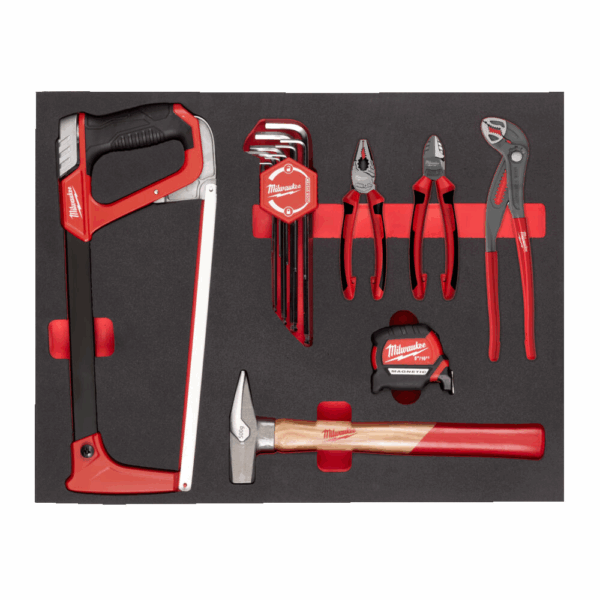 MILW General Tooling Set 15Pcs in Foam Insert Inlay(Hex Key+Pliers+Hammer+Hacksa