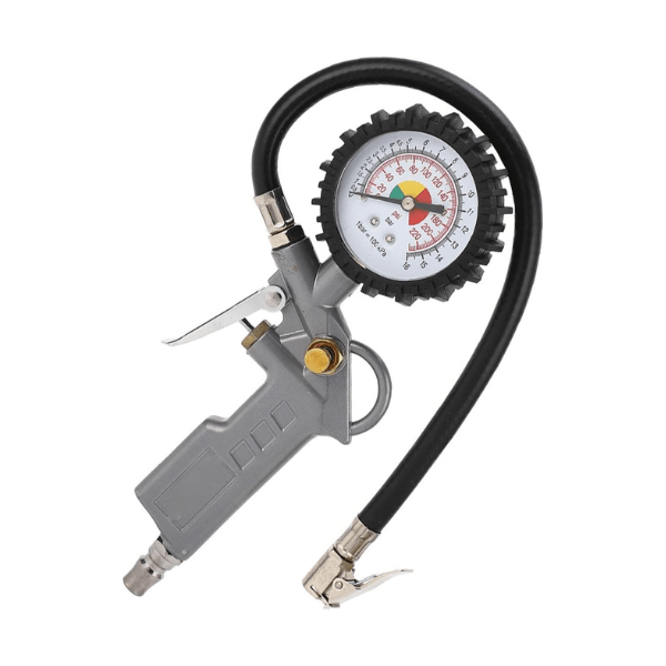 Inflating pistol with pressure gauge