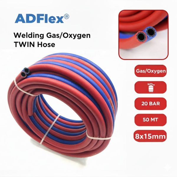 ADFLEX Welding Gas/Oxygen TWIN Hose 8X15 Blue+Red 20Bar 50 MT